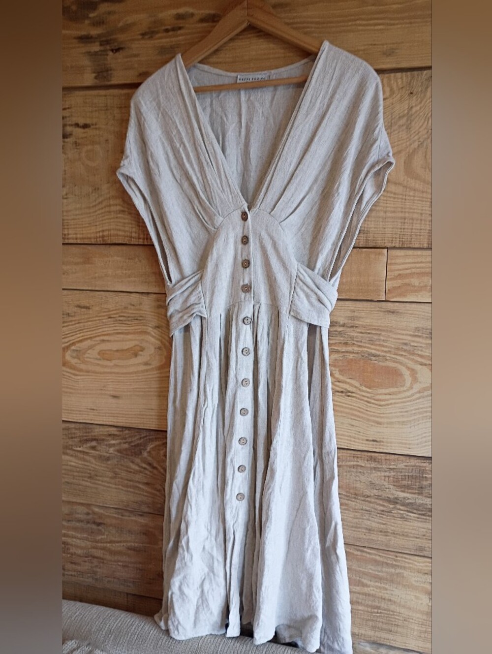 Dress Forum Beige Linen-Blend Corset Waisted Cottage Core Milkmaid Work - Picture 3 of 13